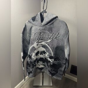 Majestic Black & Gray Skull Graphic Pullover Hoodie